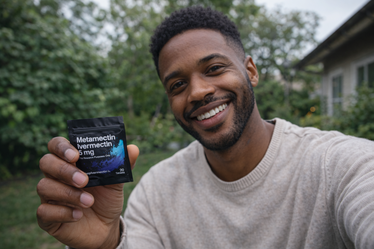 Man holding a Metamectin Ivermectin pack