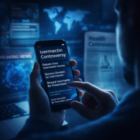 A person searching for ivermectin on their phone