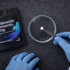 An image of a scientist testing a pill